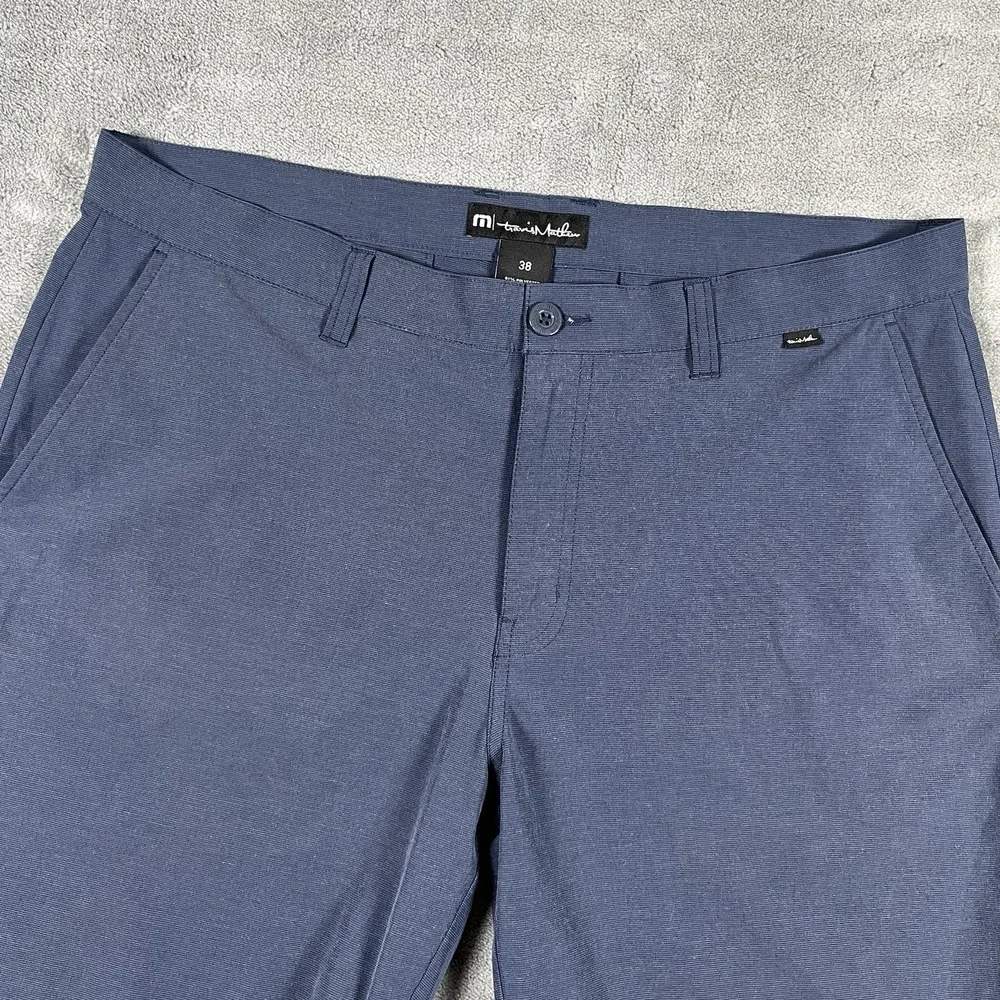 Travis Mathew Men Golf Shorts Flat Front Dark Blue Navy Polyester Stretch Sz 38